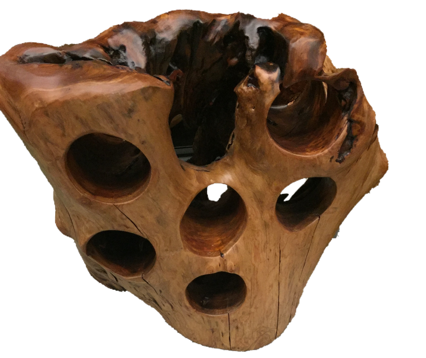 FUNCTIONAL ART is the best way to describe Greener Valley's stunning collection of stumps and roots that have been handcrafted into beautiful wine holders, cheese boards, platters, bowls and stools. Handcrafted from the roots and stumps of the Asian Cypress known as Shan Mu. These beautiful stools function equally well as a stool, end table or plant stand. Each piece is absolutely unique. This stool measures 24" high.